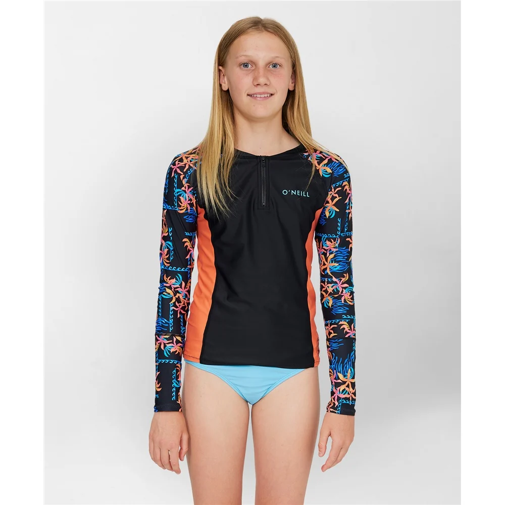 O'Neill Girls Bahia 1/4 Zip Long Sleeve Rash Vest - Sum25