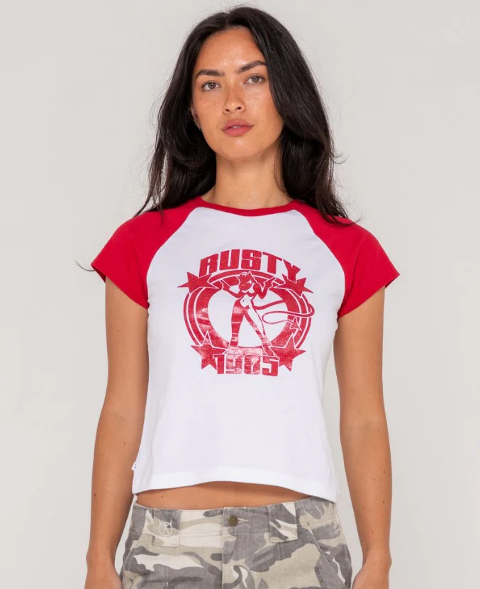 Rusty Daring Devil Cap Sleeve Womens Baby Tee - Sum25
