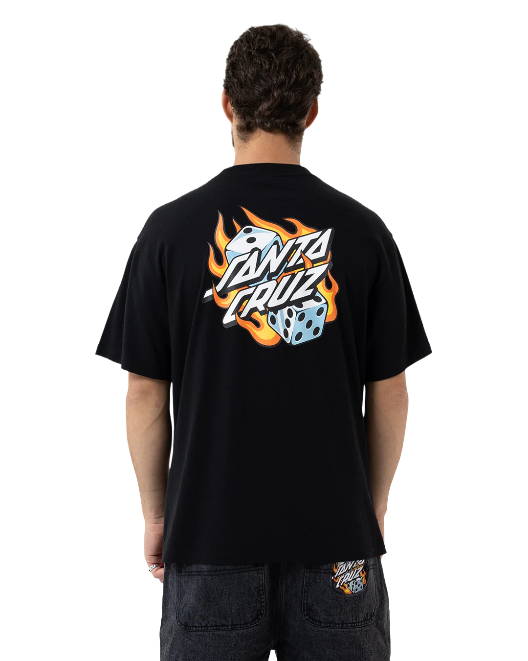Santa Cruz Flaming Dice Dot Flash Mens T-Shirt - Sum25 - Image 2