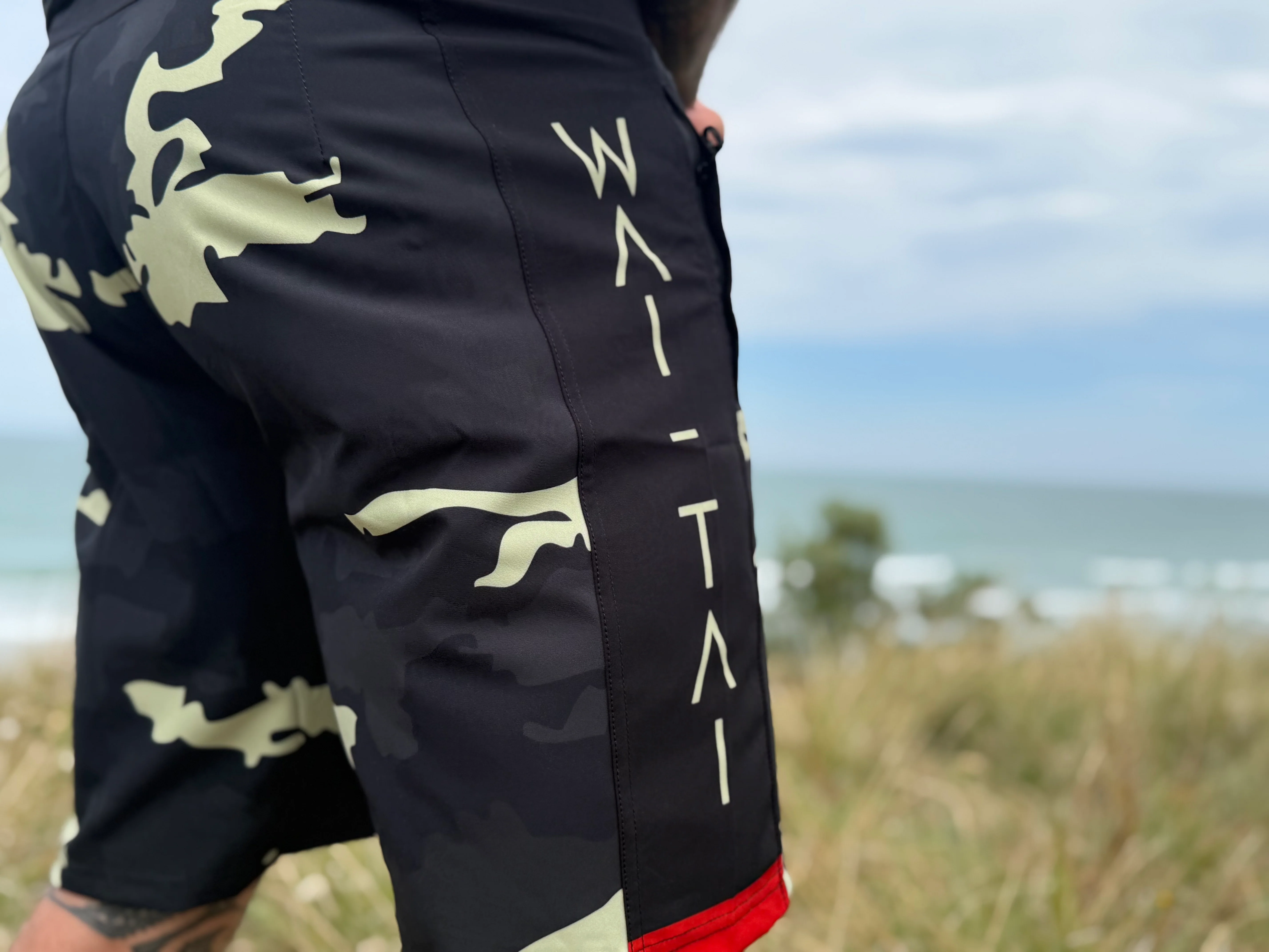Wai-Tai Aotearoa Kaitiaki Yellow Camo 19" Tech Boardshorts - Image 2